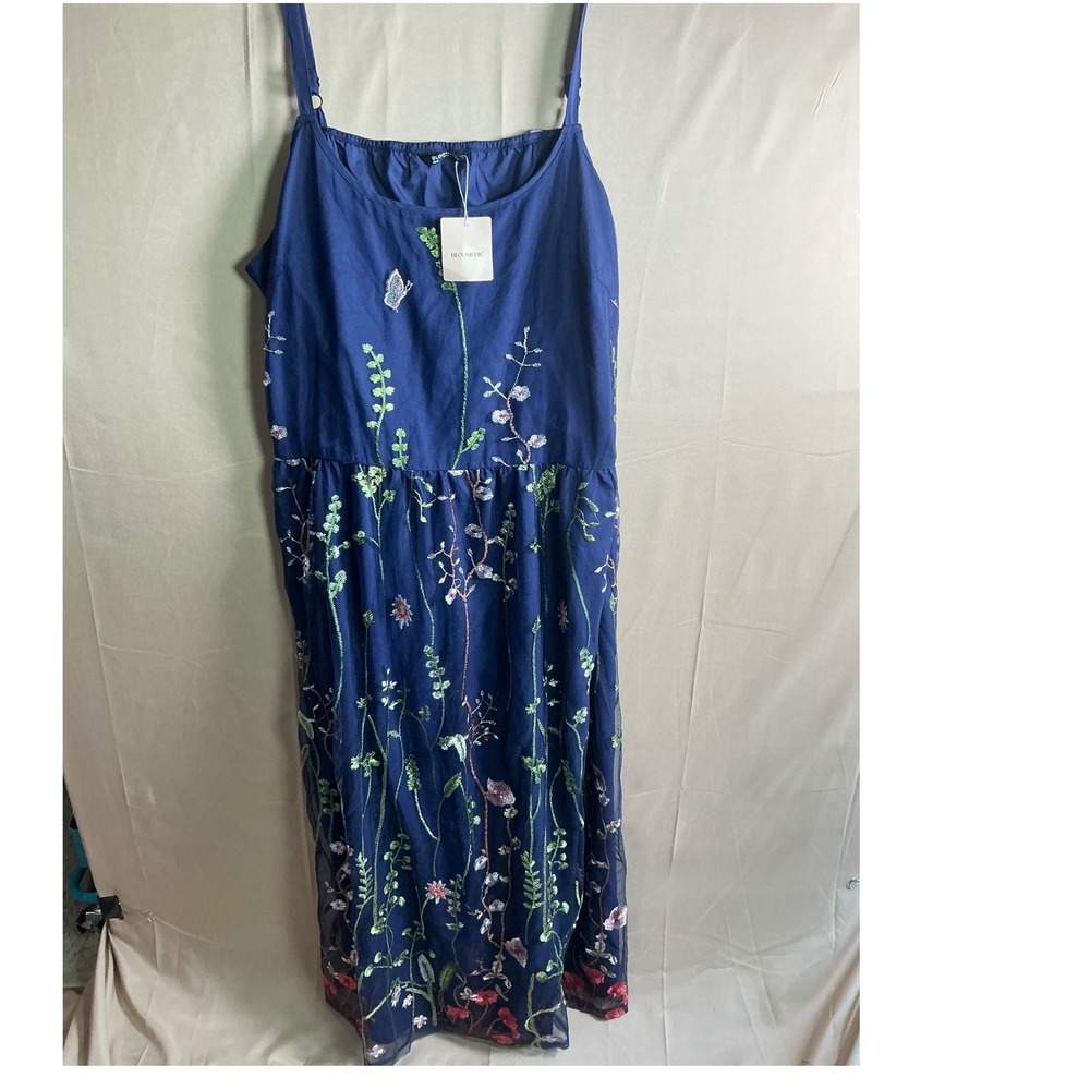 BloomChic Navy Blue Floral Butterfly Embroidered Mesh Maxi Dress‎ Womens Plus 26 - Picture 7 of 15